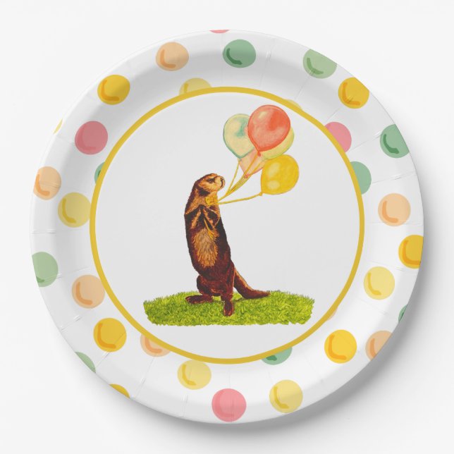 Sweet Otter Colorful Balloons Paper Plates (Front)