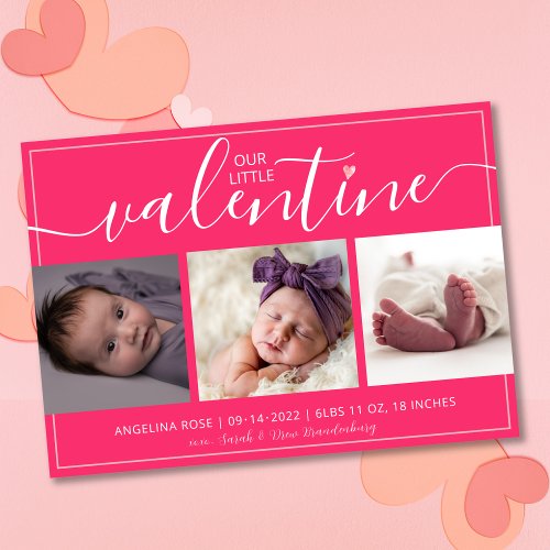 Sweet Our Little Valentine Pink Birth Announcement