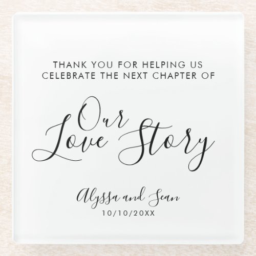 Sweet Our Love Story Wedding FAVOUR Bomboniere Glass Coaster