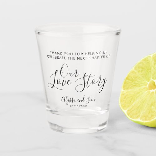 Sweet Our Love Story Wedding FAVOUR Bomboniere Shot Glass