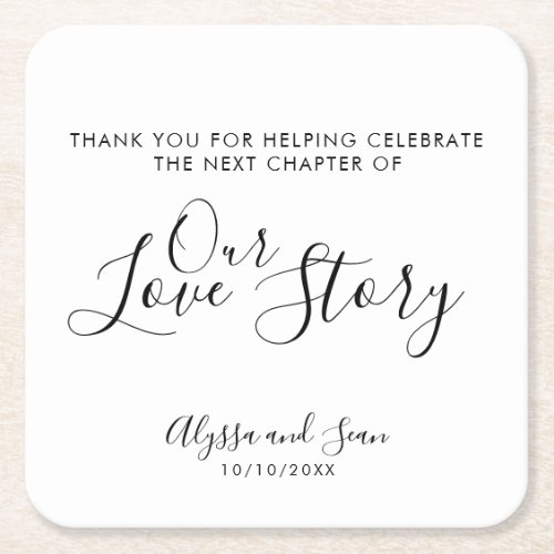 Sweet Our Love Story Wedding Reception Square Paper Coaster