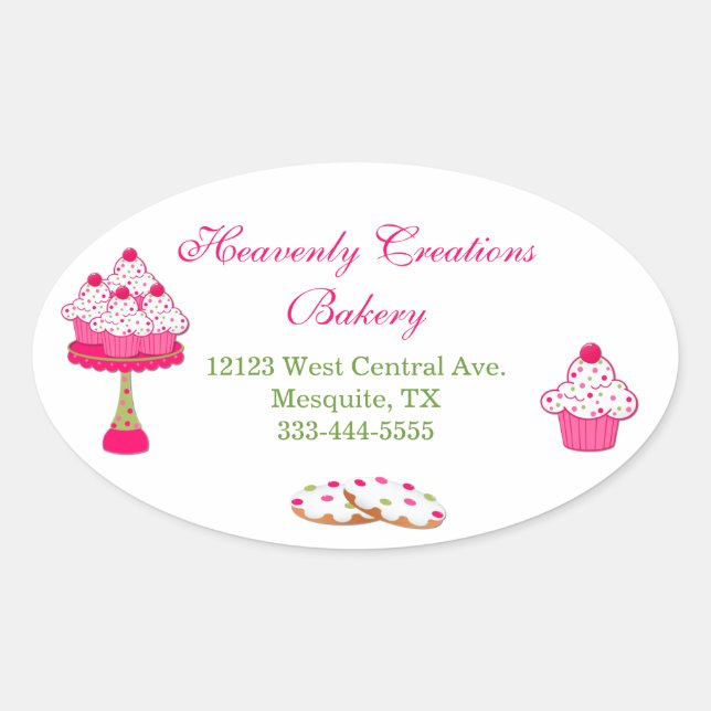 Sweet Oval Cupcake Bakery Stickers (Front)