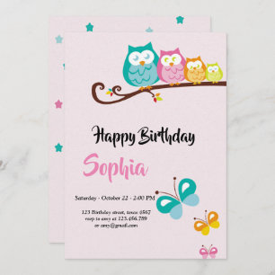 sweet owl and butterfly birthday card