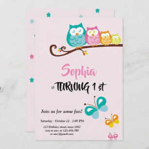 sweet owl and butterfly birthday card