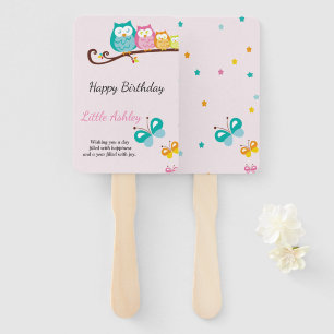 sweet owl and butterfly birthday hand fan