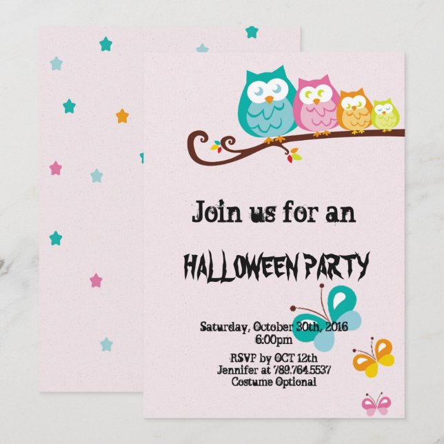 sweet owl and butterfly  Halloween party Invitation (Front/Back)