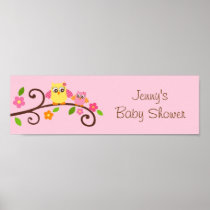 Sweet Owl Baby Girl Baby Shower Banner Sign