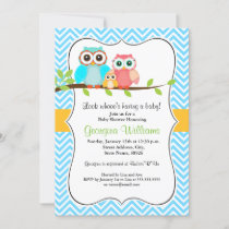 Sweet Owl Baby Shower Invitation / Blue