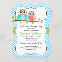 Sweet Owl Baby Shower Invitation / Blue Green