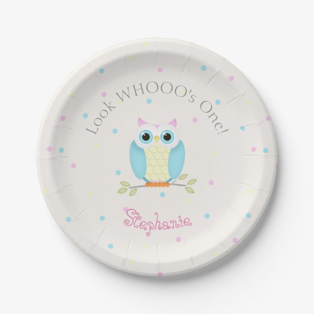 Sweet Owl Birthday Paper Plates (Front)