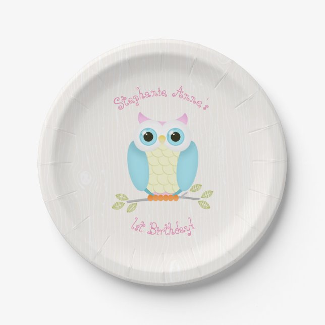Sweet Owl Birthday Paper Plates (Front)