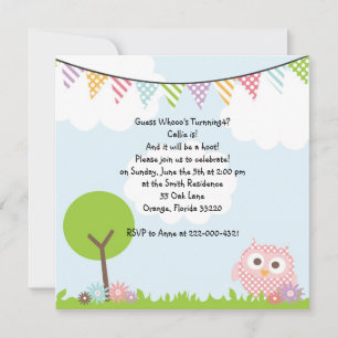 Sweet Owl Birthday Party Invitation