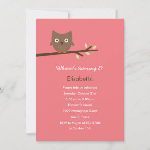 Sweet Owl Birthday Party Invitation (Pink)