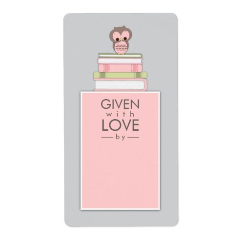 Sweet Owl Bookplate Name Label Pink  Gray