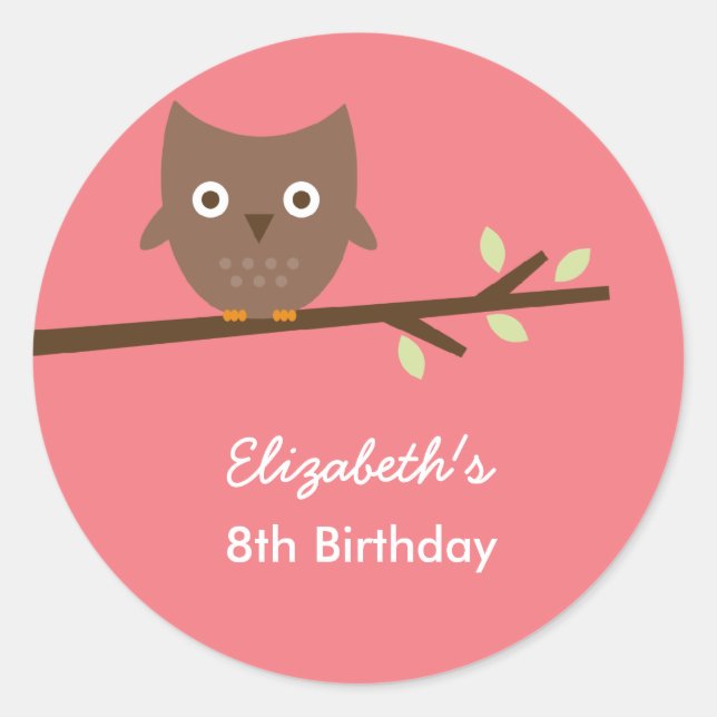 Sweet Owl Favor Stickers (Pink) (Front)