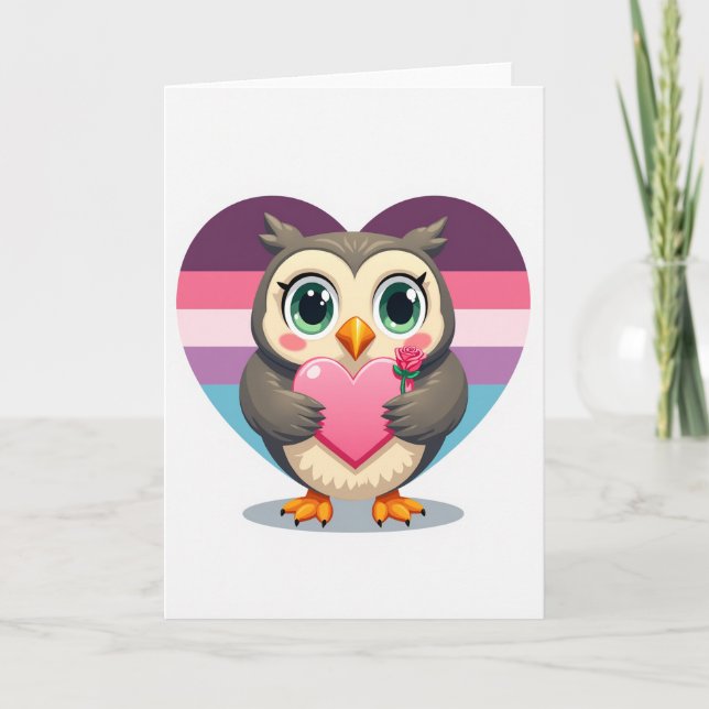 Sweet Owl Love Rose Card (Front)