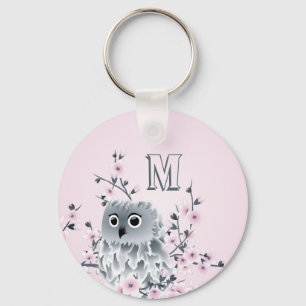 Sweet Owl Pink Girly Monogram Keychain