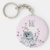 Sweet Owl Pink Girly Monogram Keychain