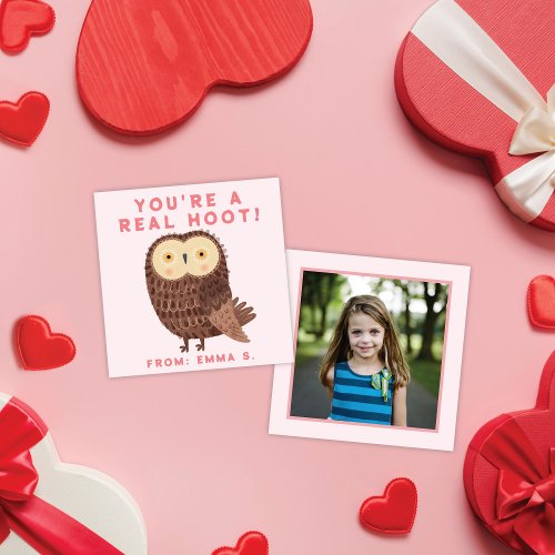 Sweet Owl Pink Valentines Classroom Photo Card