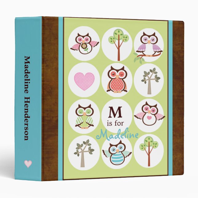 Sweet Owl Sampler Personalized School Binder (Front/Spine)