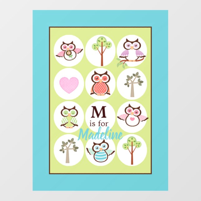 Sweet Owl Sampler Personalized  Wall Decal (Front)
