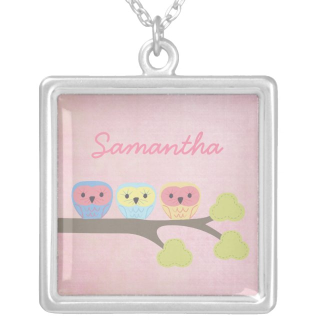 Sweet Owl Trio Girls Name Necklace (Front)