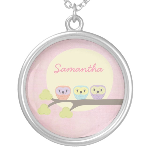 Sweet Owl Trio Girls Name Necklace (Front)