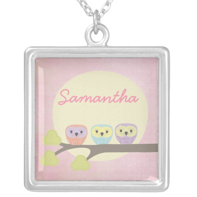 Sweet Owl Trio Girls Name Necklace (Front)