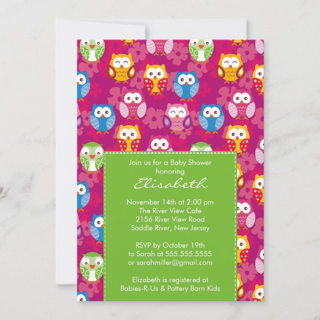 Sweet Owls Baby Shower Invitation Lime (Front)