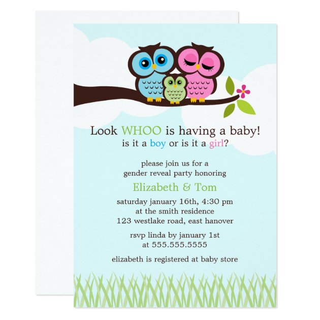 Sweet Owls Gender Reveal Party Invitation