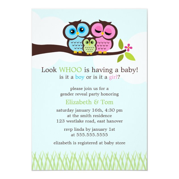 Sweet Owls Gender Reveal Party Invitation