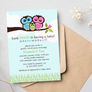 Sweet Owls Gender Reveal Party Invitation