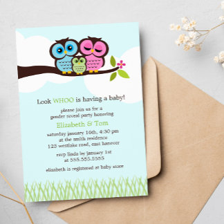 Sweet Owls Gender Reveal Party Invitation