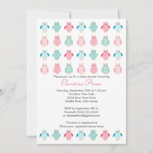 Sweet Owls Neutral Baby Shower Invitations