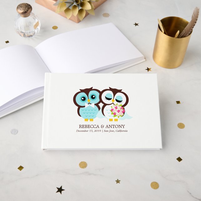 Sweet Owls Wedding Guest Book (Front Open)