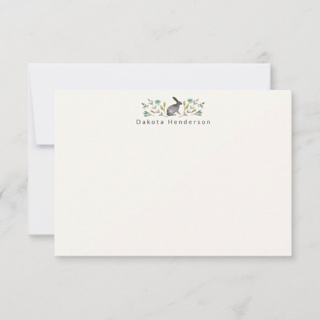 Sweet painted rabbit in flowers  thank you card (Front)