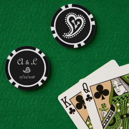 Sweet Paisley Hearts in Black Poker Chips
