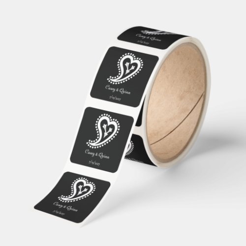 Sweet Paisley Hearts in Black Wedding Square Sticker
