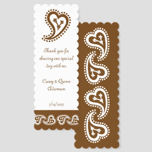 Sweet Paisley Hearts in Chocolate Wedding Favor Bookmarks