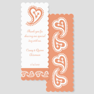Sweet Paisley Hearts in Coral Wedding Favor Bookmarks