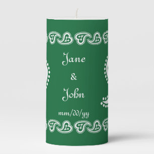 Sweet Paisley Hearts in Green Pillar Candle