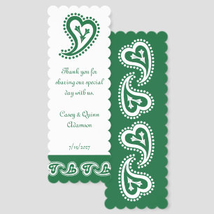 Sweet Paisley Hearts in Green Wedding Favor Bookmarks