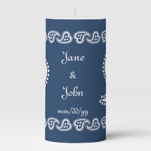 Sweet Paisley Hearts in Navy Pillar Candle