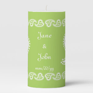 Sweet Paisley Hearts in Peridot  Pillar Candle