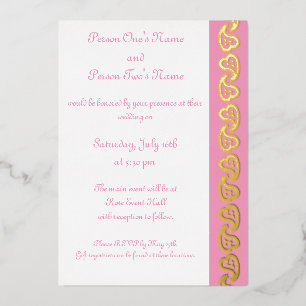 Sweet Paisley Hearts in Petal Pink Foil Invitation