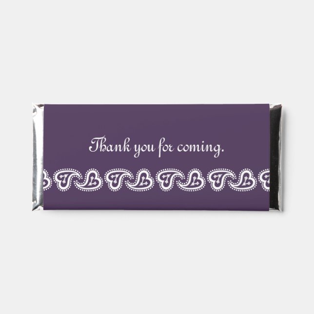Sweet Paisley Hearts in Purple Hershey Bar Favors (Front)