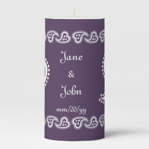 Sweet Paisley Hearts in Purple Pillar Candle