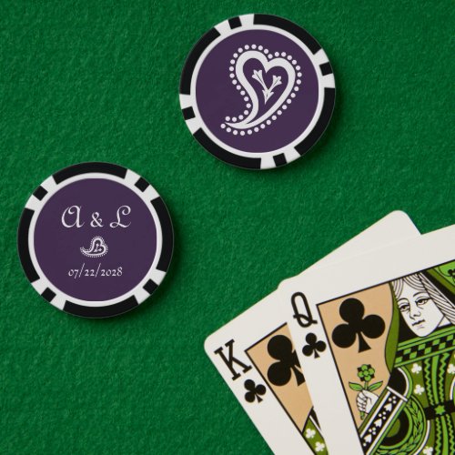 Sweet Paisley Hearts in Purple Poker Chips
