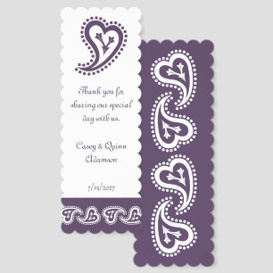 Sweet Paisley Hearts in Purple Wedding Favor Bookmarks