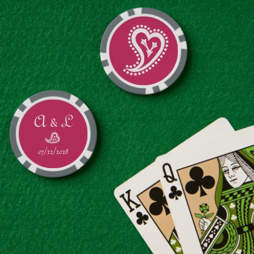 Sweet Paisley Hearts in Raspberry Poker Chips